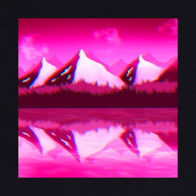 Neon Pink Mountains Landscape with Chromatic Aberration by galaxieartshop